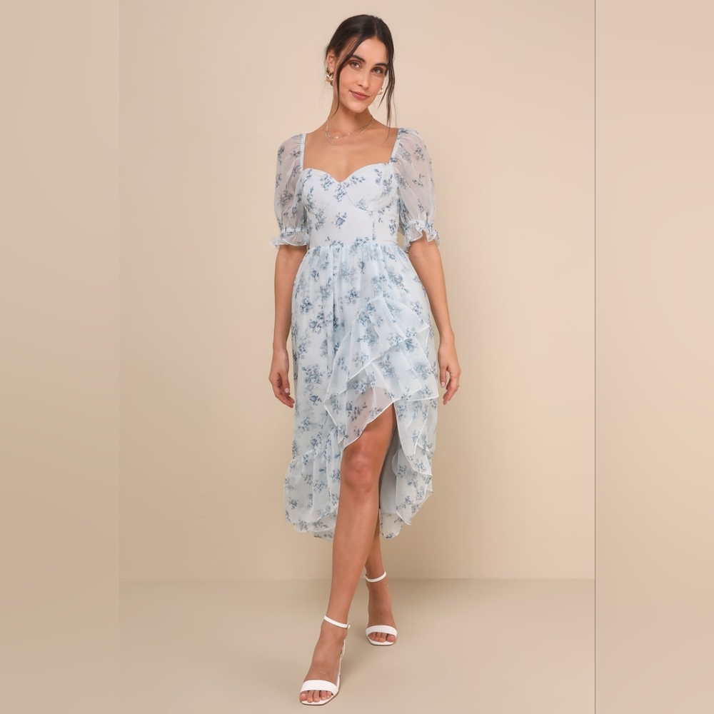 Lulus Floral Blue Midi Dress XXL